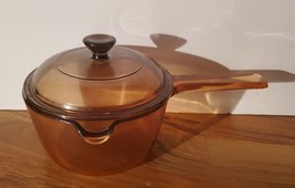 Corning Ware Visions Amber Cookware 1 L Liter Pot Saucepan W Pyrex Lid Usa Spout - £24.14 GBP