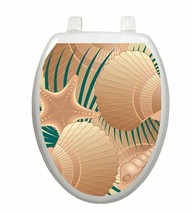 Toilet Tattoos Toilet Seat Lid  At the Beach Shells Tan  Reusable Blues - £18.63 GBP