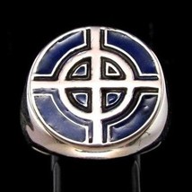 Sterling silver ring Celtic Ringed Cross medieval Ireland Pagan symbol with Blue - £79.92 GBP