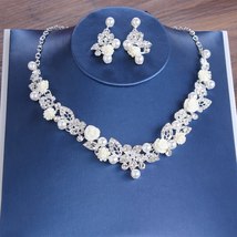 Bride Crystal  Flower Costume Jewelry Sets Rhinestone Choker Necklace Earrings T - £34.07 GBP