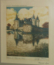 Vtg Transatlantic French Line Chateau De Sully Castle Georges Plasse Etching Art - £113.37 GBP