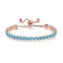 Sea Blue Cubic Zirconia &amp; 18K Rose Gold-Plated Adjustable Link Bracelet - £11.18 GBP