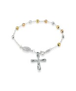 Tri-color Sterling Sliver Beaded Rosary Bracelet - £49.35 GBP