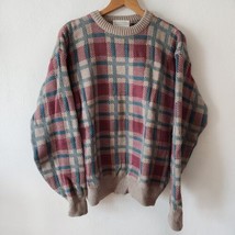 VTG Lord Jeff Sweater Mens Large Tan Green Red Plaid Heavy USA Made 80s 90s  - £31.97 GBP