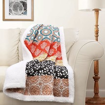 Bohemian Stripe Sherpa Throw, 60&quot; By 50&quot;, Turquoise And Orange, Lush Décor, 60&quot; - £35.11 GBP