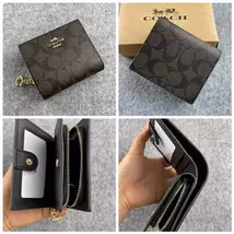 COACH Women's Folding Wallet Card Wallet Canvas Pocket (New DarkBrown Cl... - $68.00