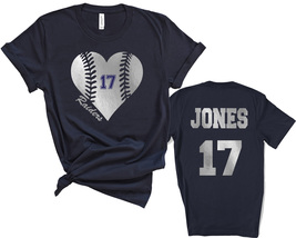 Custom Personalized Mirrored Baseball Heart Design Unisex Soft Jersey T ... - $23.95+