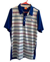 Puma Sport Lifestyle Shirt Men Striped L Polo Short Sleeve Stretch Golf July 4th - £33.35 GBP