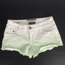 Hot Kiss Womens Shorts Size 0 White Green Ombre&#39; Lace Booty Raw Hem Casual Cici - £14.82 GBP