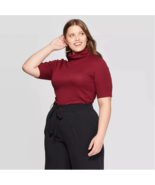 Ava & Viv Women’s Plus Size Elbow Sleeve Turtleneck T-Shirt, Burgundy, 2X, NWT - $13.37