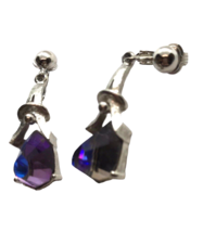 Vintage Sarah Coventry Purple heliotrope Crystal Prism Clip Earrings Mod Geo - £15.81 GBP