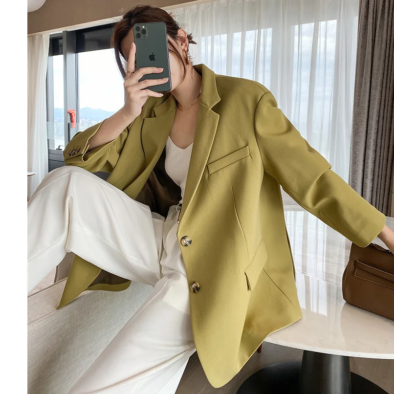 Primary image for for  Suit Jacket Women 2023 Spring Autumn Long Sleeve Casual Loose Solid Green B