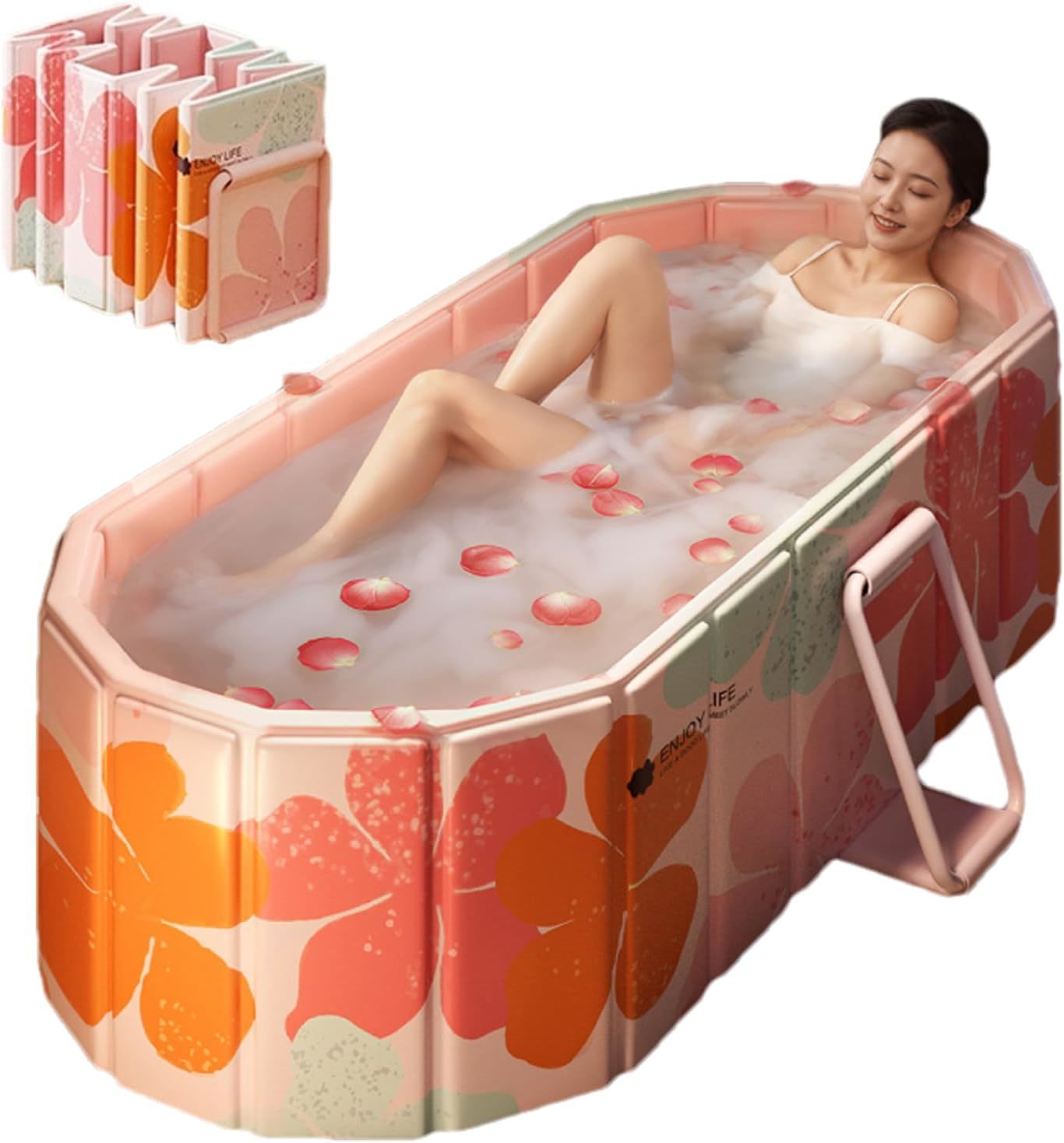 Portable Bathtub For Adult 47&quot; Large Foldable No, Pink, 47.2&quot;×21.6&quot;×19.6&quot; - £85.69 GBP