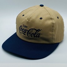 Vintage Coca Cola Snapback Hat Made in USA Tan/ Blue Embroidered - £47.90 GBP