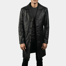 Men trench coat genuine lambskin leather long winter knee length jacket ... - £54.74 GBP+