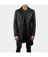 Men trench coat genuine lambskin leather long winter knee length jacket ... - $69.29+