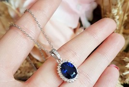 1.50CT Simulated  Blue Sapphire Gold Plated  925 Silver Diana Pendant Pa... - $1,638.94 MXN