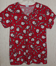 EXCELLENT WOMENS &quot;Merry Noel&quot; RED W/ PENGUIN PRINT SCRUBS TOP  SIZE L - $25.53 CAD
