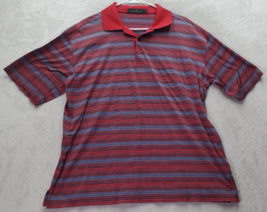 BUGATCHI Polo Shirt Mens Medium Red Blue Striped Cotton Short Sleeve Slit Collar - £12.34 GBP