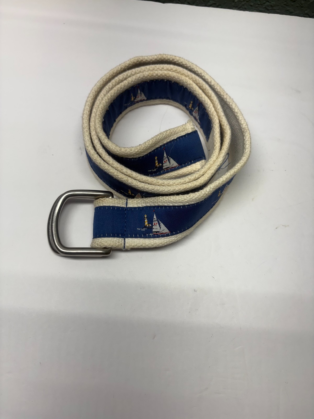 Polo Ralph Lauren Canvas Lighthouse Sailboat Nautical Double Ring Belt Item image 2