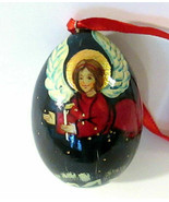 Artist Signed Hand Painted Angel on Wooden Egg Christmas Tree Ornament O... - £17.37 GBP