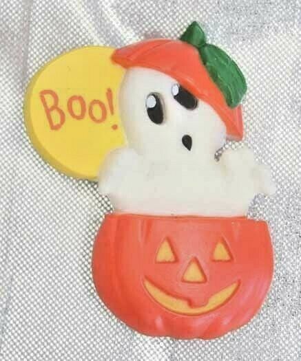 Primary image for Charming Hallmark Halloween Ghost & Jack-o-lantern Brooch 1980s vintage