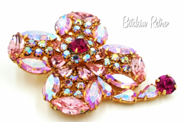 Kramer Rhinestone Brooch Vintage Delicate Shades of Cotton Candy Pink   - £94.30 GBP