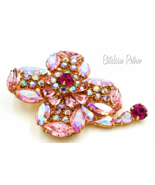 Kramer Rhinestone Brooch Vintage Delicate Shades of Cotton Candy Pink   - £94.01 GBP