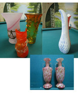 Glass Vases- Murano Orange -Amber - Clear -Frosted - Bubles-Pink Romblas... - $75.92 CAD+