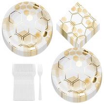 Bee Party Deluxe Metallic Honeycomb Paper Dessert Plates, Beverage Napkins, and  - £16.51 GBP+