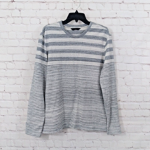 Olzen Sweater Mens 105 Large Gray White Striped Crew Neck Knit Pullover Preppy - £23.97 GBP