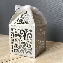 100pcs Pearl Silver Laser Cut Wedding Favor boxes,customized Chocolate boxes  - £27.34 GBP