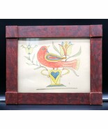 Vtg Fraktur Bird Scene Hex Beautiful Frame Artist Sarah Horan Beautiful ... - €42,79 EUR