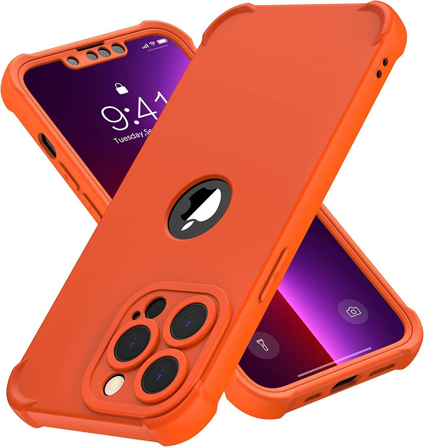 NEW iPhone 13 Pro Case [2 Glass Screen Protector [Camera Protective Orange NEW - £7.69 GBP