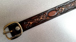 GEOMETRIC Tooled Genuine Leather Cowhide Belt with Buckle - NEW! - $22.72