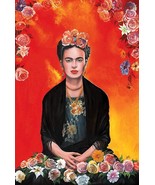 Frida Kahlo Meditation with Flowers Mexican Painter self portrait folk art - $59.40