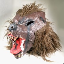 Werewolf Mask Vintage Over-the-Head Wolfman Brown Faux Fur Monster Head ... - $24.70