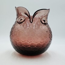 Vintage Murano Art Glass Owl Vase  Purple Honeycomb Pattern Italy Amethyst 6.5” - £51.43 GBP