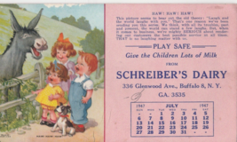 VINTAGE 1947 SCHREIBER&#39;S DAIRY BUFFALO NEW YORK ADVERTISING INK BLOTTER - £12.05 GBP