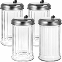 Tebery 4 Pack 12OZ Glass Sugar Dispenser/Pourer/Shaker with Stainless Steel Pour - £20.47 GBP