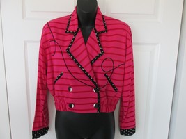 CANVASBACKS Vintage Hot Pink Striped Crop Jacket Art to Wear XS Lutton H... - £15.65 GBP