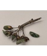 Vintage jade floral flower pin one stone loose but present unique - £9.58 GBP