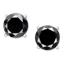 1CT Redondo Corte Simulado Negro 1 Diamante Tuerca Pendientes En Plata de Ley - £40.96 GBP