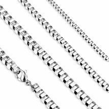 3mm Box Chain Necklace Mens Womens Silver Stainless Steel 20-22 inch - £11.25 GBP