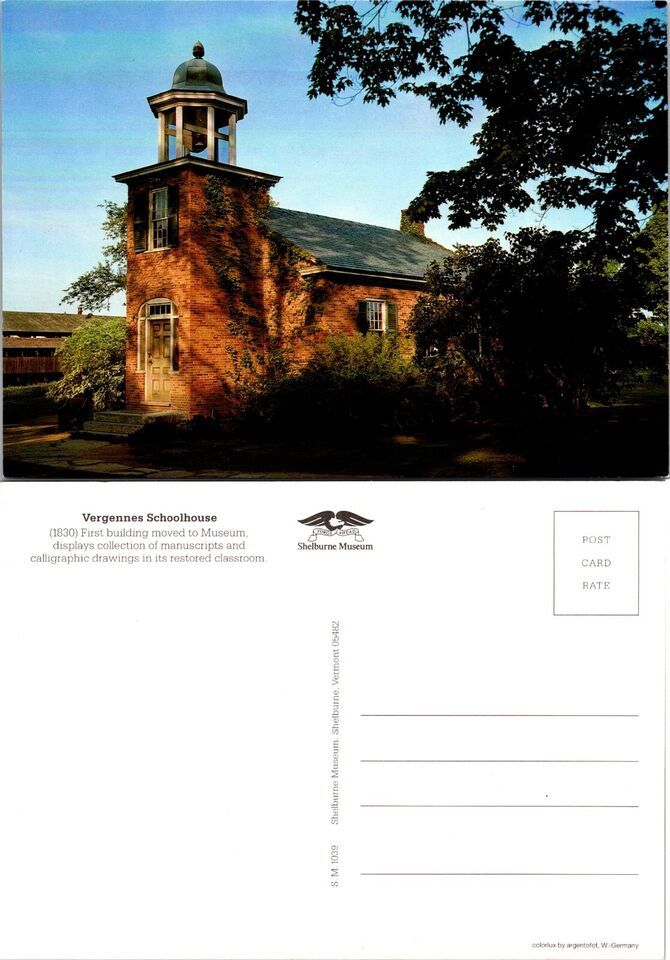 Primary image for Vermont Shelburne Museum Vergennes Schoolhouse Brick Bell VTG Postcard
