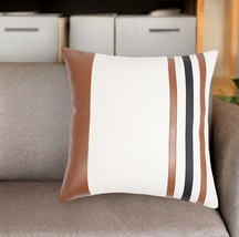 18" Brown and White Striped Cotton Blend Throw Pillow Cover - $1,377.61 MXN