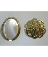 Vintage Scarf  Clip Gold Tone 2pc Lot  Monogram &amp; Pearl Tone - $15.00