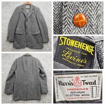 Vintage Harris Tweed Sport Coat Mens 40L Gray Herringbone 3 Button Unstr... - £39.72 GBP