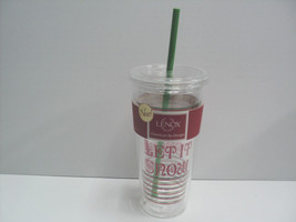 NEW Lenox Clear Plastic Travel Cup Let It Snow With Straw Made in USA 20 Oz. - $20.18