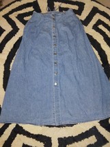 VTG 90s Liz Claiborne Liz Wear Blue Button Front Denim A-Line Midi Skirt  12/28&quot; - £20.65 GBP